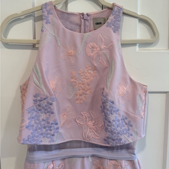 Lilac Embroidered Appliqué full crop top pencil dress - Picture 2 of 12